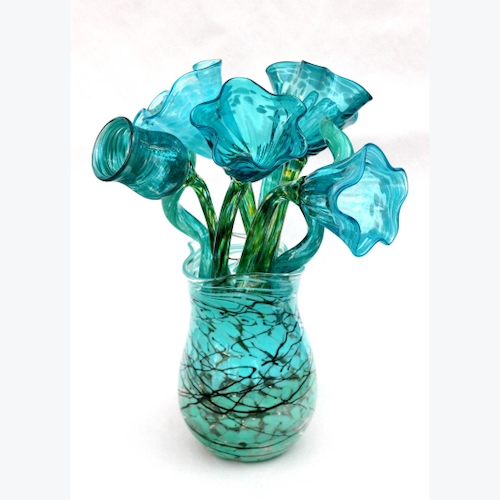 Click to view detail for DB-976 Flower Bouquet & Vase In Teal,  9 Pieces $850